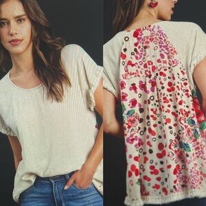 Umgee Linen Blend Floral Fringed Top Sz XL